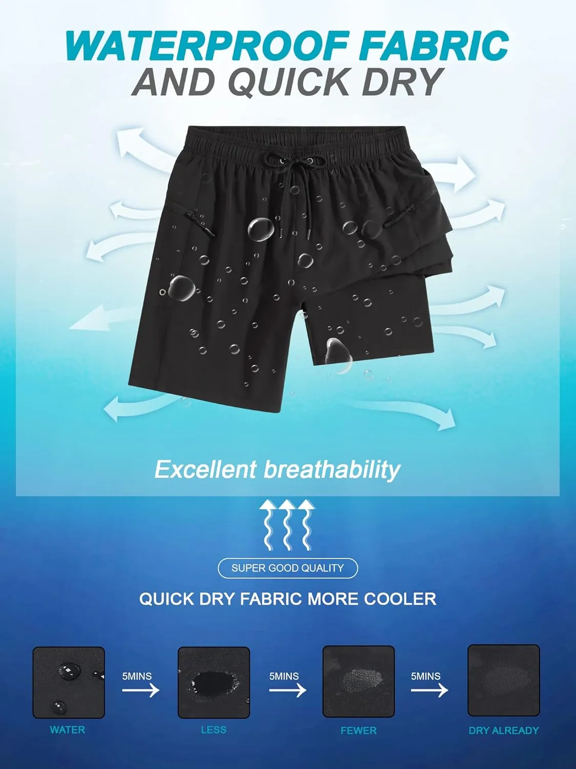 SILKWORLD 7 Inch Mens Swim Trunks with Compression Liner Quick-Dry Bathing Suit with Zipper Pockets