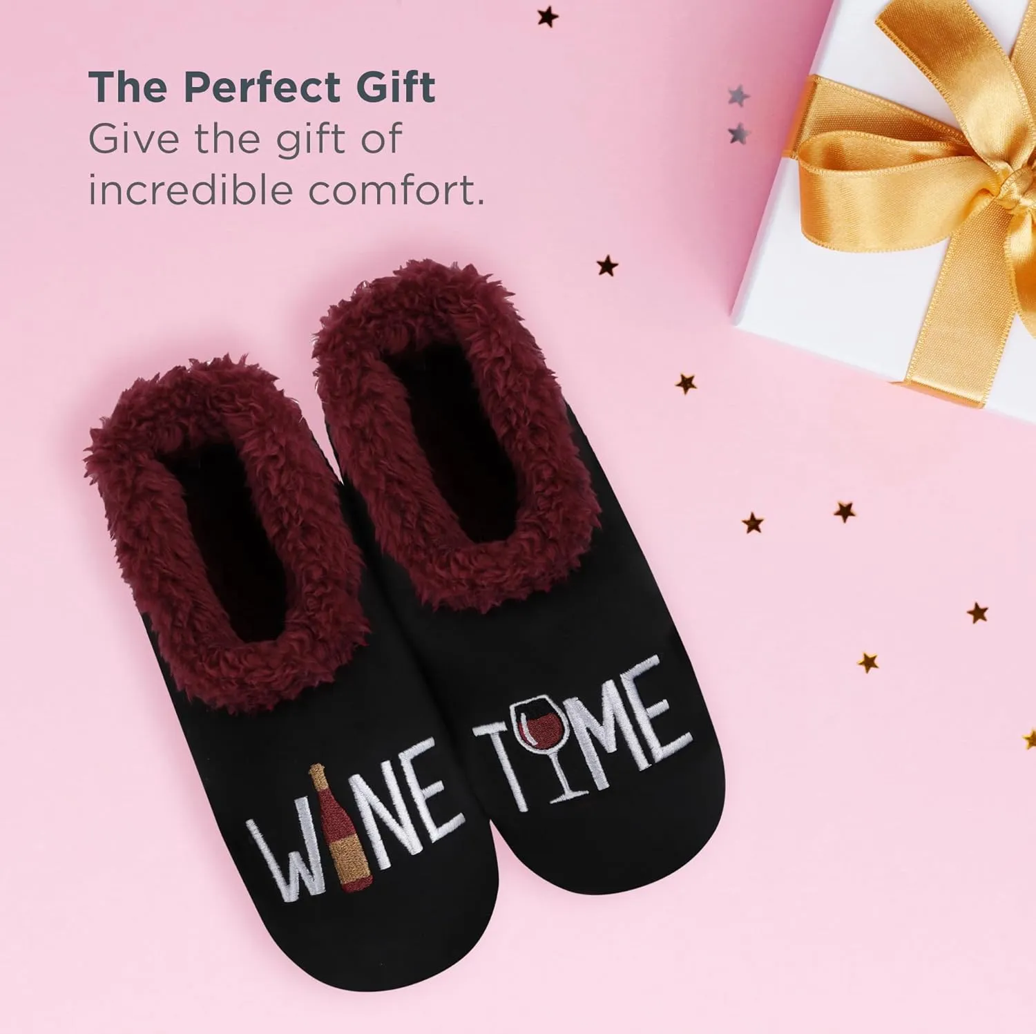 Snoozies Pairables Sherpa-lined Slipper Socks - Fuzzy and Cute Slippers for Women with Non-Slip Sole - Ladies Warm Slippers