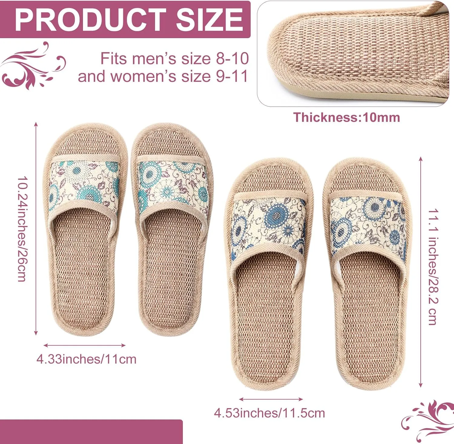 Tessco for you House Slippers for Guests Open Toe Breathable Slippers Washable Reusable Home Hotel Family Travel Unisex Non Slip Casual Spa 4 Large Size   6 Medium Size