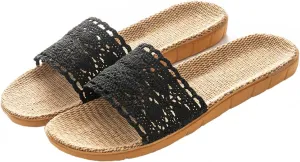Unisex Home Slippers Flax Men and Women House Slipper Open-Toe Breathable