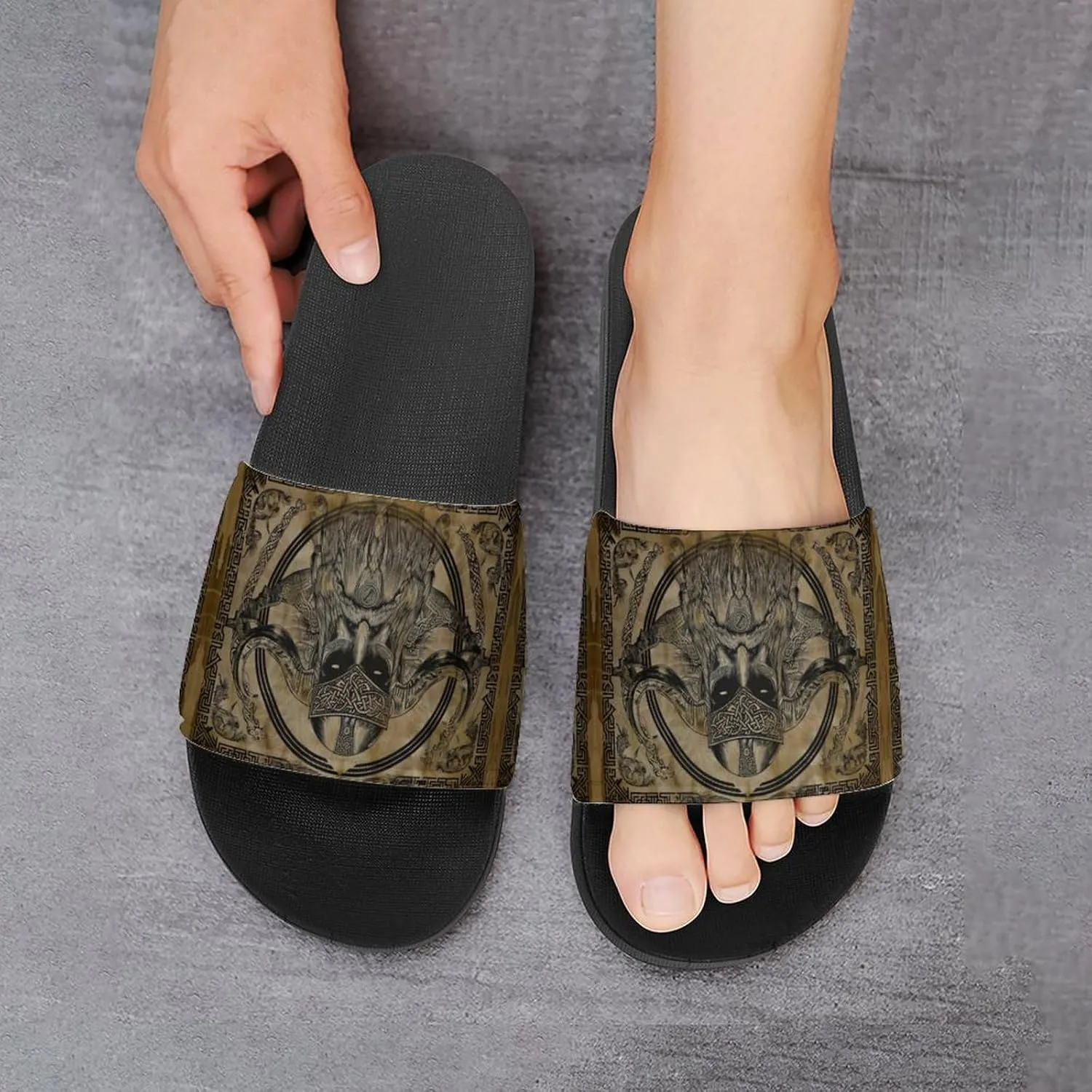 Viking Norse Odins Ravens Slippers Shower Slipper In-Door Slipper Quick Drying Non-Slip Bathroom Pool Woman Man PVC