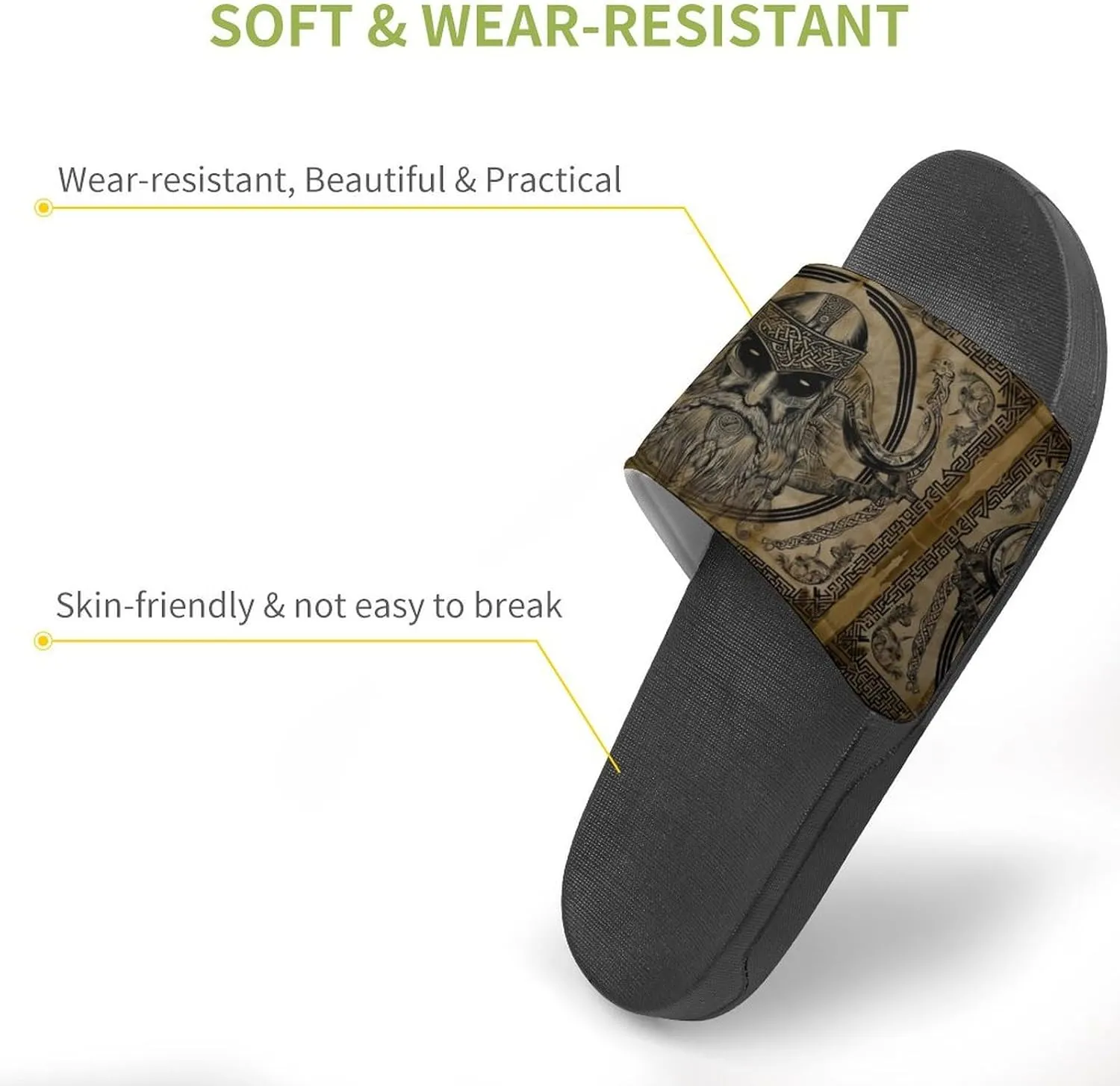 Viking Norse Odins Ravens Slippers Shower Slipper In-Door Slipper Quick Drying Non-Slip Bathroom Pool Woman Man PVC