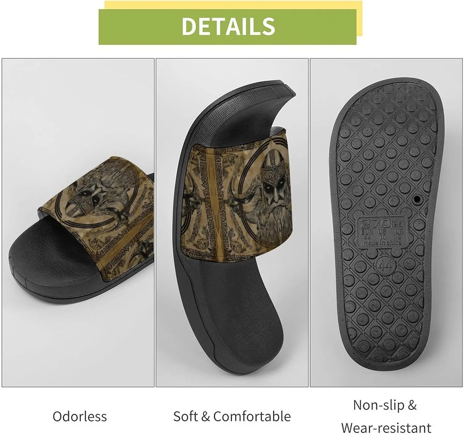 Viking Norse Odins Ravens Slippers Shower Slipper In-Door Slipper Quick Drying Non-Slip Bathroom Pool Woman Man PVC