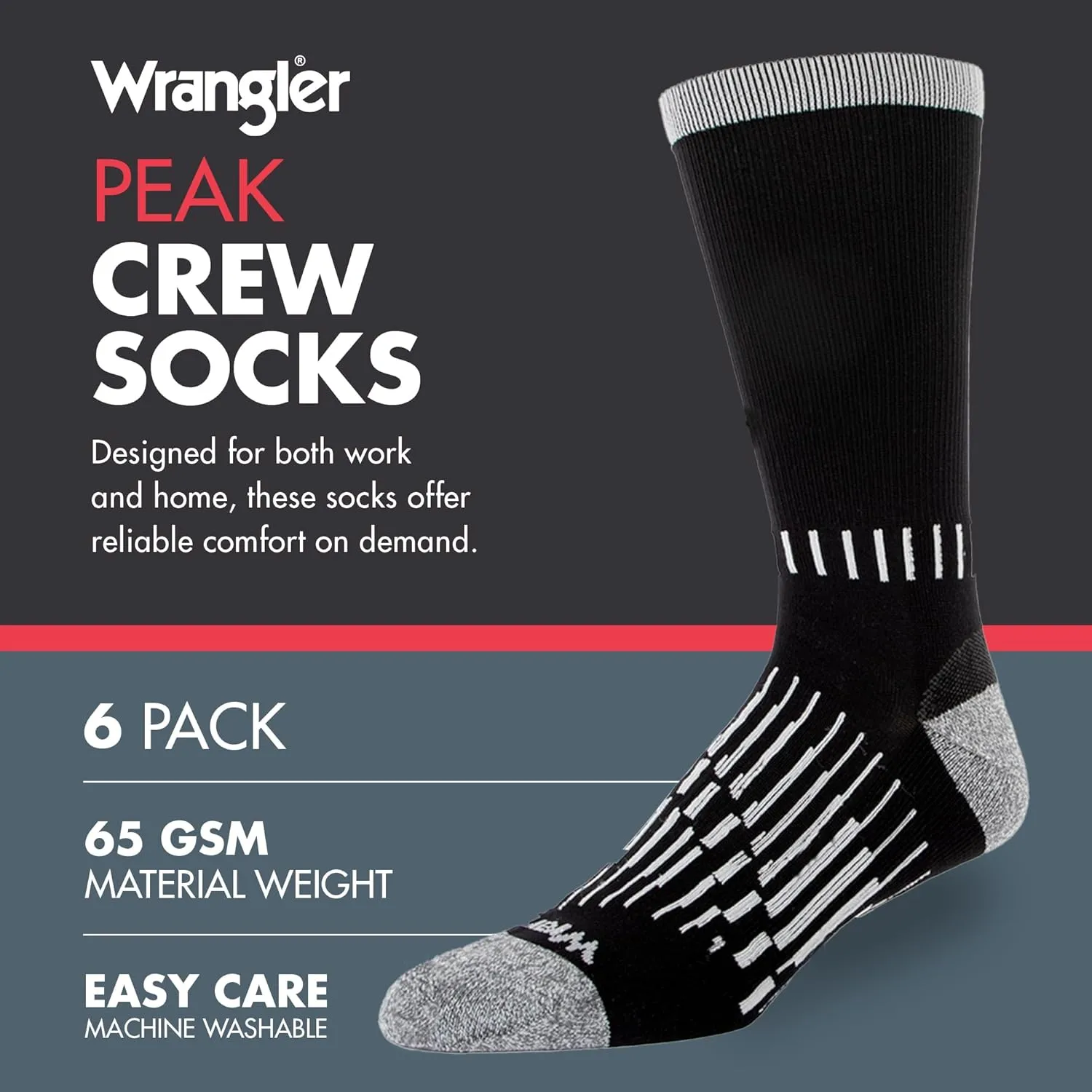 Wrangler - Peak Men's Crew Socks - Durable Half Cushion Socks with Arch Support