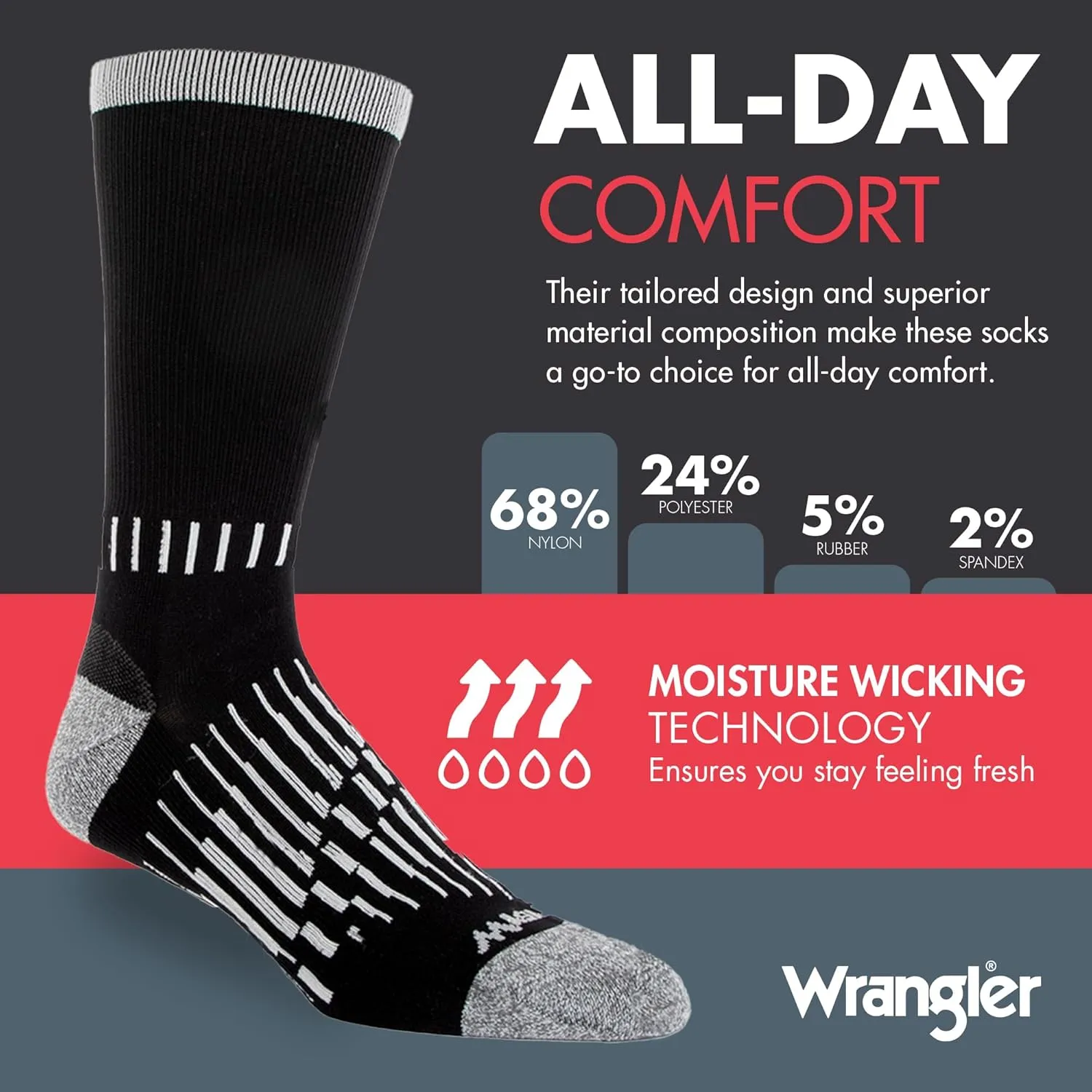 Wrangler - Peak Men's Crew Socks - Durable Half Cushion Socks with Arch Support
